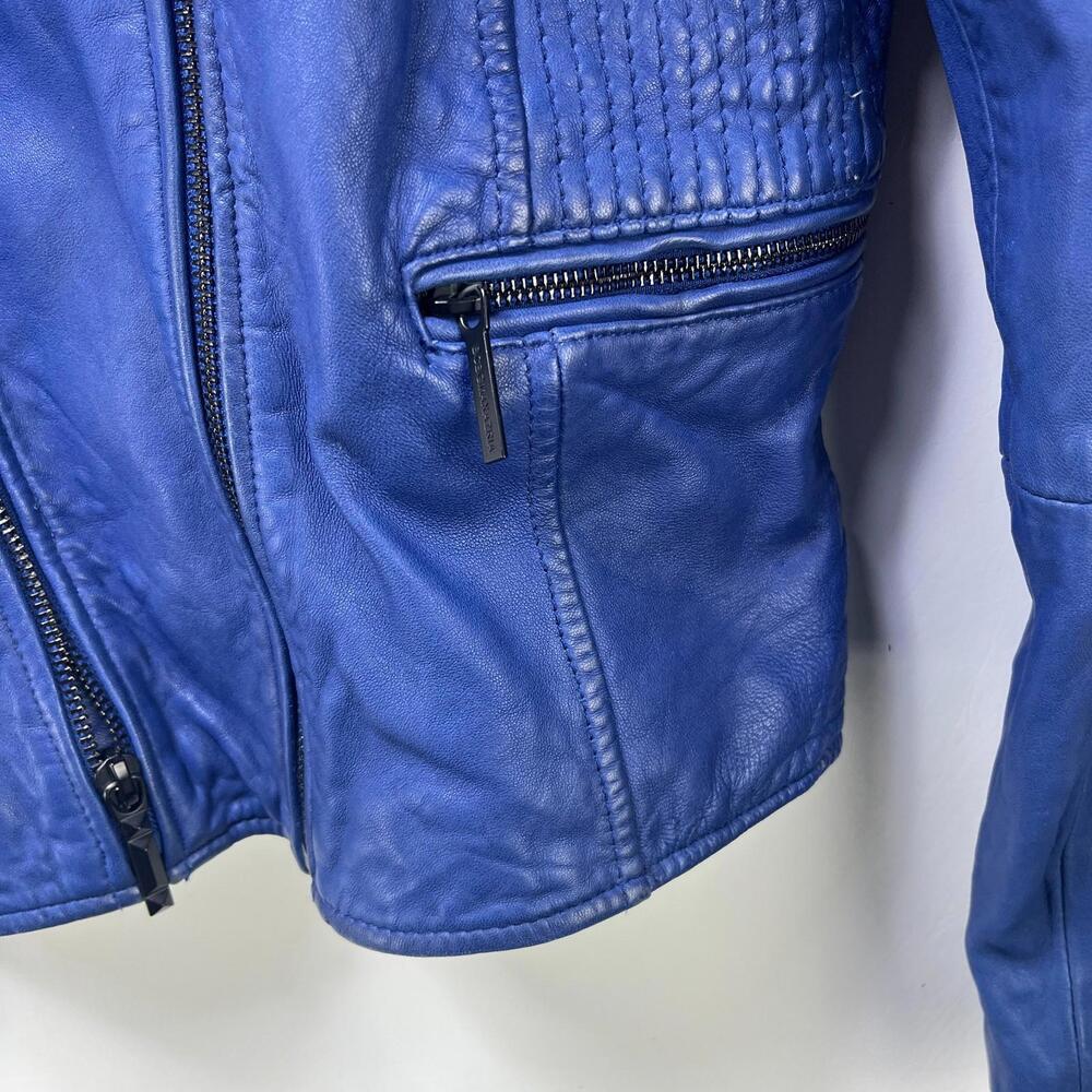BCBG Max Azria Leather Jacket Blue Women's Large - Picture 3 of 10